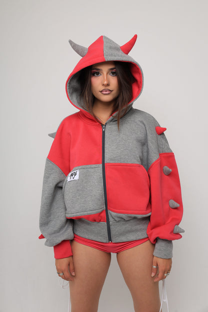 DEMON HOODIE - ROSA/GRIS