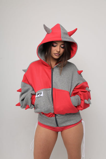 DEMON HOODIE - ROSA/GRIS