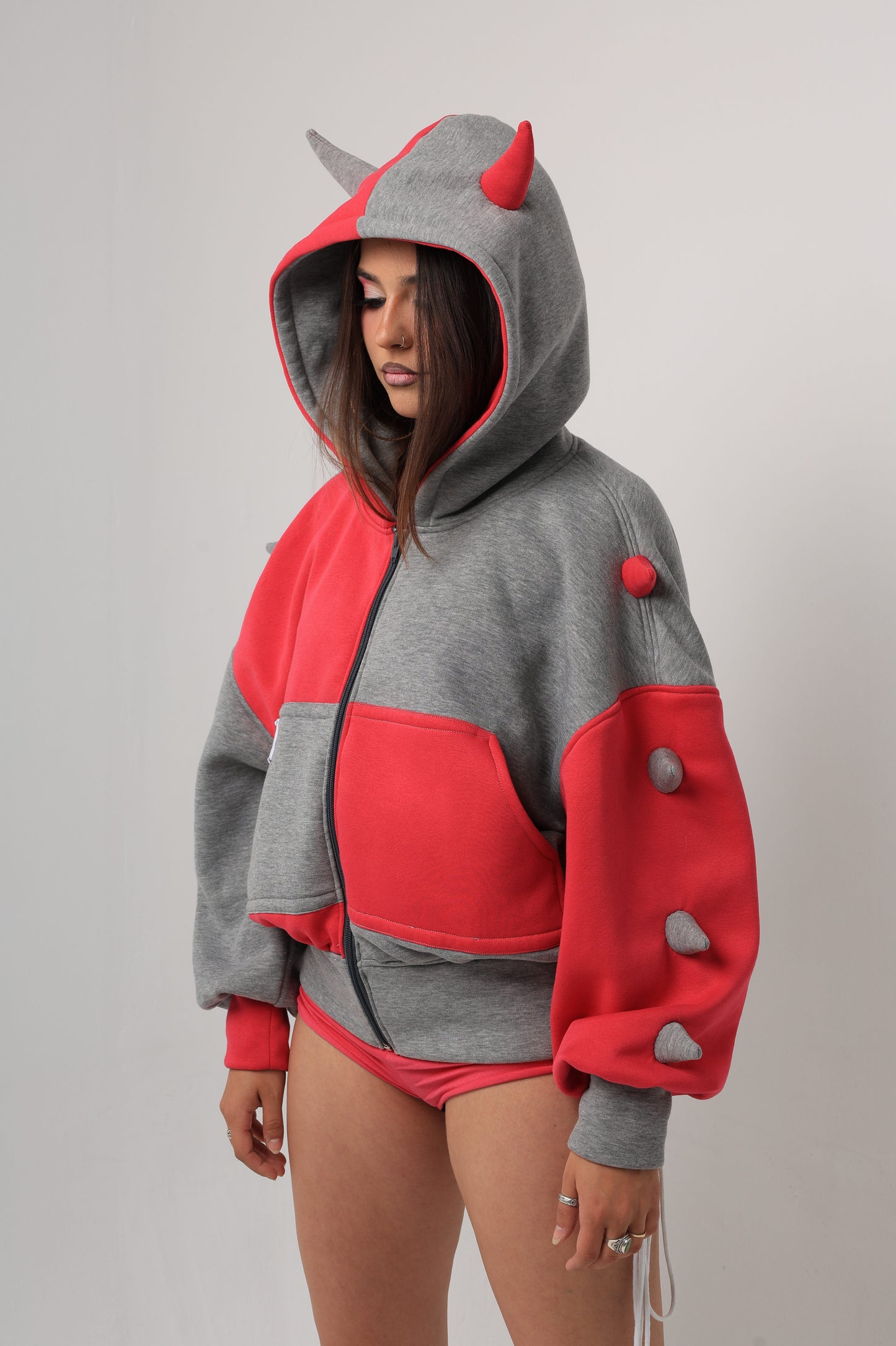 DEMON HOODIE - ROSA/GRIS