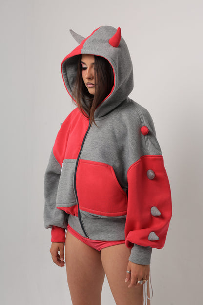 DEMON HOODIE - ROSA/GRIS