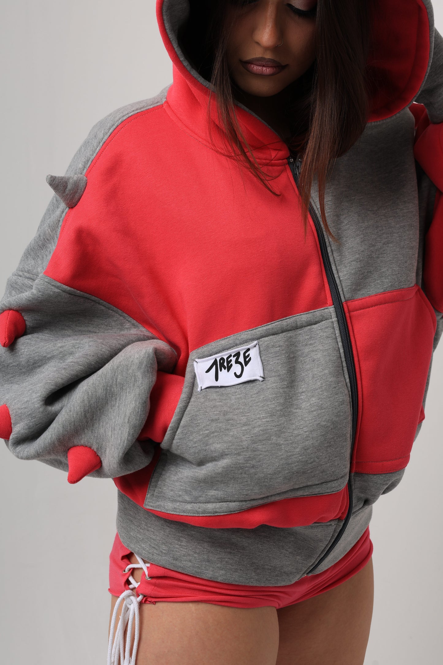 DEMON HOODIE - ROSA/GRIS